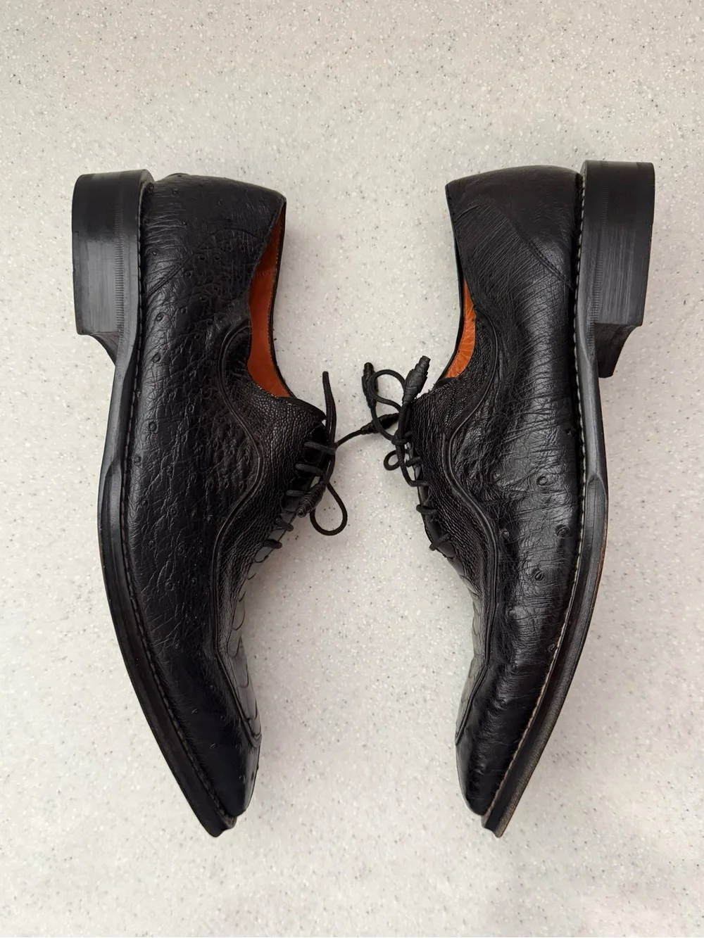 Mezlan Platinum Men’s Black Ostrich Leather Lace-up Wingtip Oxfords Spain 10.5
